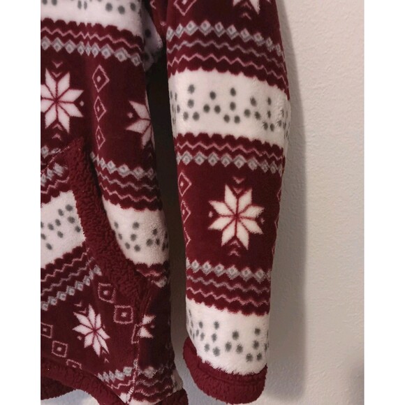Trail Crest Fleece Hoodie M Nordic Snowflake Fair Isle Red White Sherpa Lined... - Picture 5 of 12